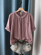 Camisa de algodón 100% con cuello vuelto para mujer talla grande