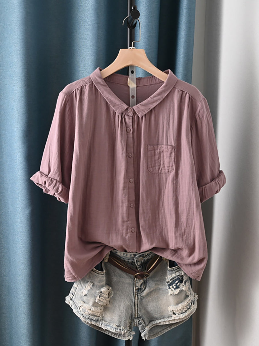 Camisa de algodón 100% con cuello vuelto para mujer talla grande