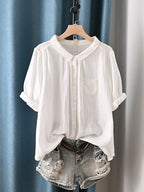 Camisa de algodón 100% con cuello vuelto para mujer talla grande