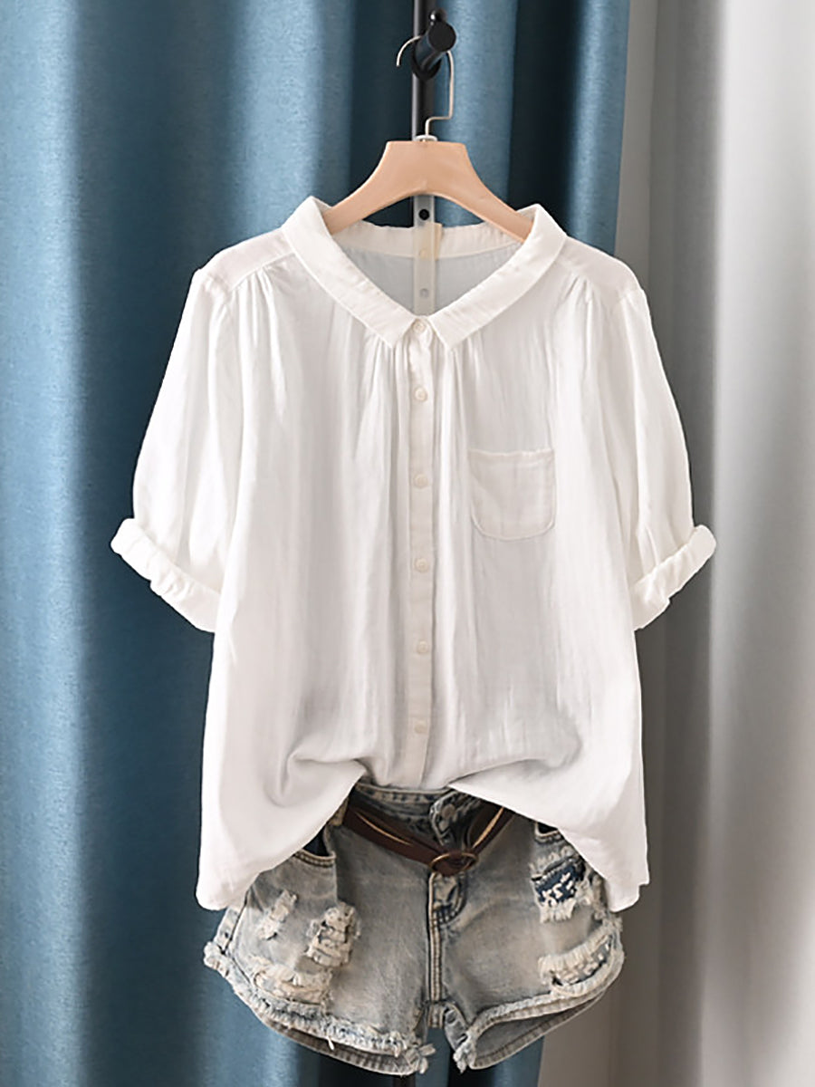 Camisa de algodón 100% con cuello vuelto para mujer talla grande
