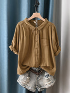 Camisa de algodón 100% con cuello vuelto para mujer talla grande
