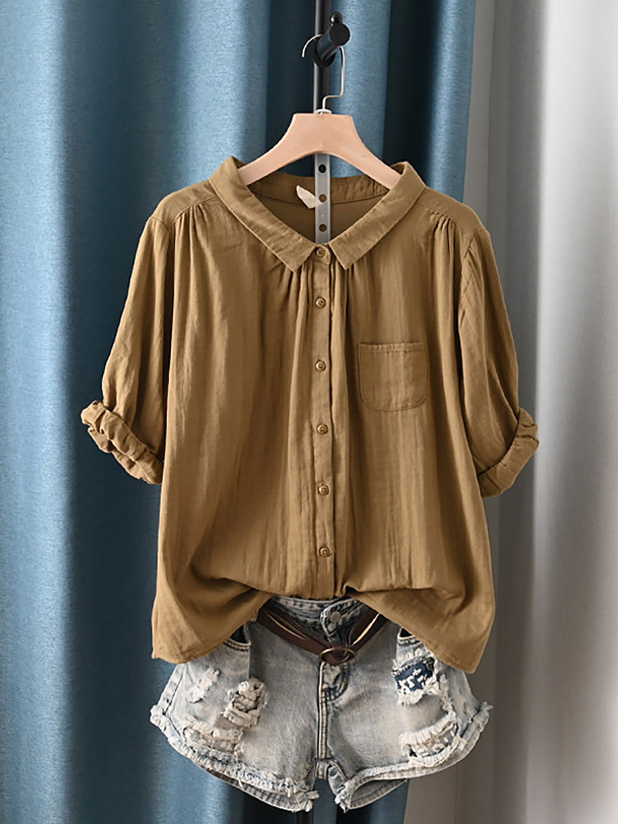 Camisa de algodón 100% con cuello vuelto para mujer talla grande