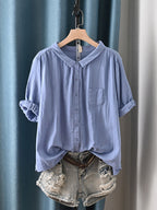 Camisa de algodón 100% con cuello vuelto para mujer talla grande