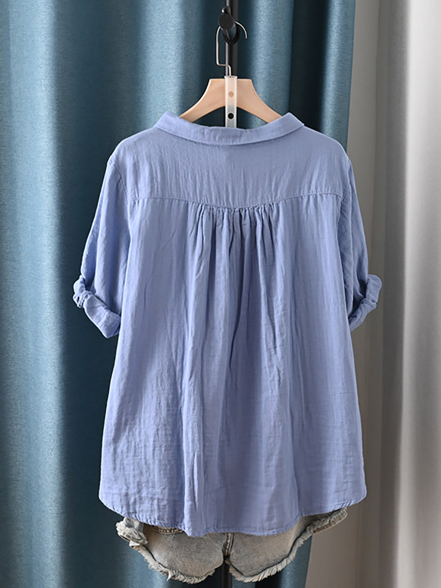 Camisa de algodón 100% con cuello vuelto para mujer talla grande