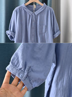 Camisa de algodón 100% con cuello vuelto para mujer talla grande