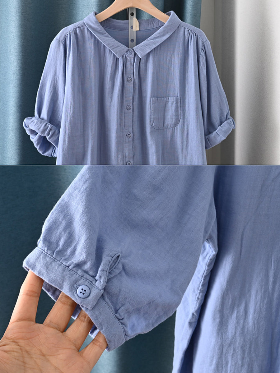 Camisa de algodón 100% con cuello vuelto para mujer talla grande