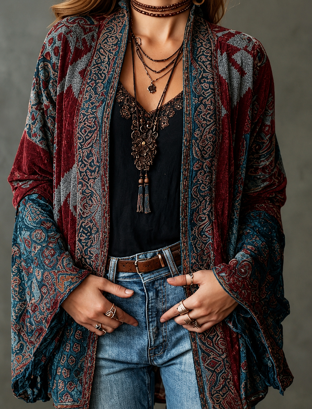 CHAQUETA BOHO DE FRANELA PARA MUJER