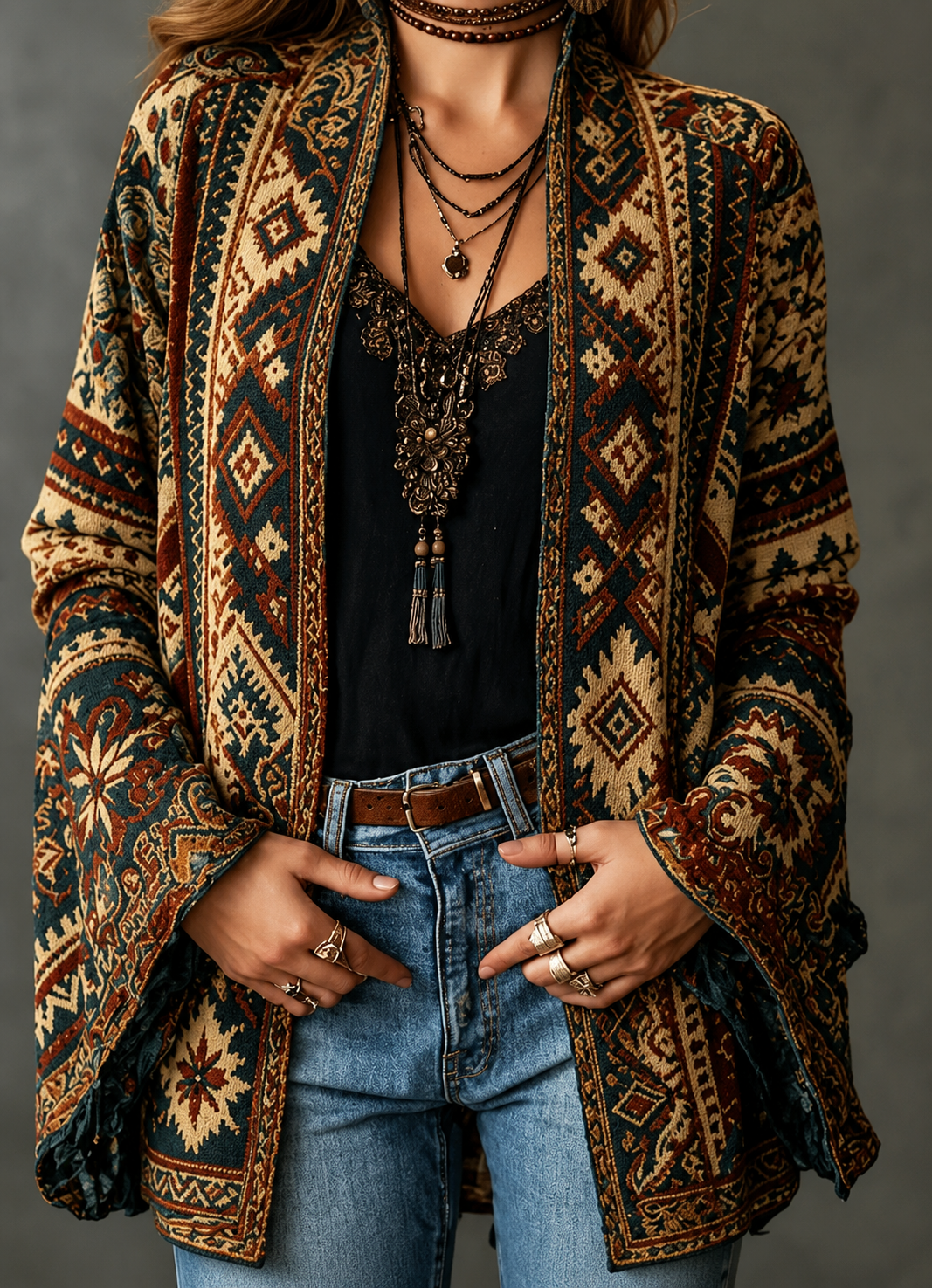 CHAQUETA BOHO DE FRANELA PARA MUJER