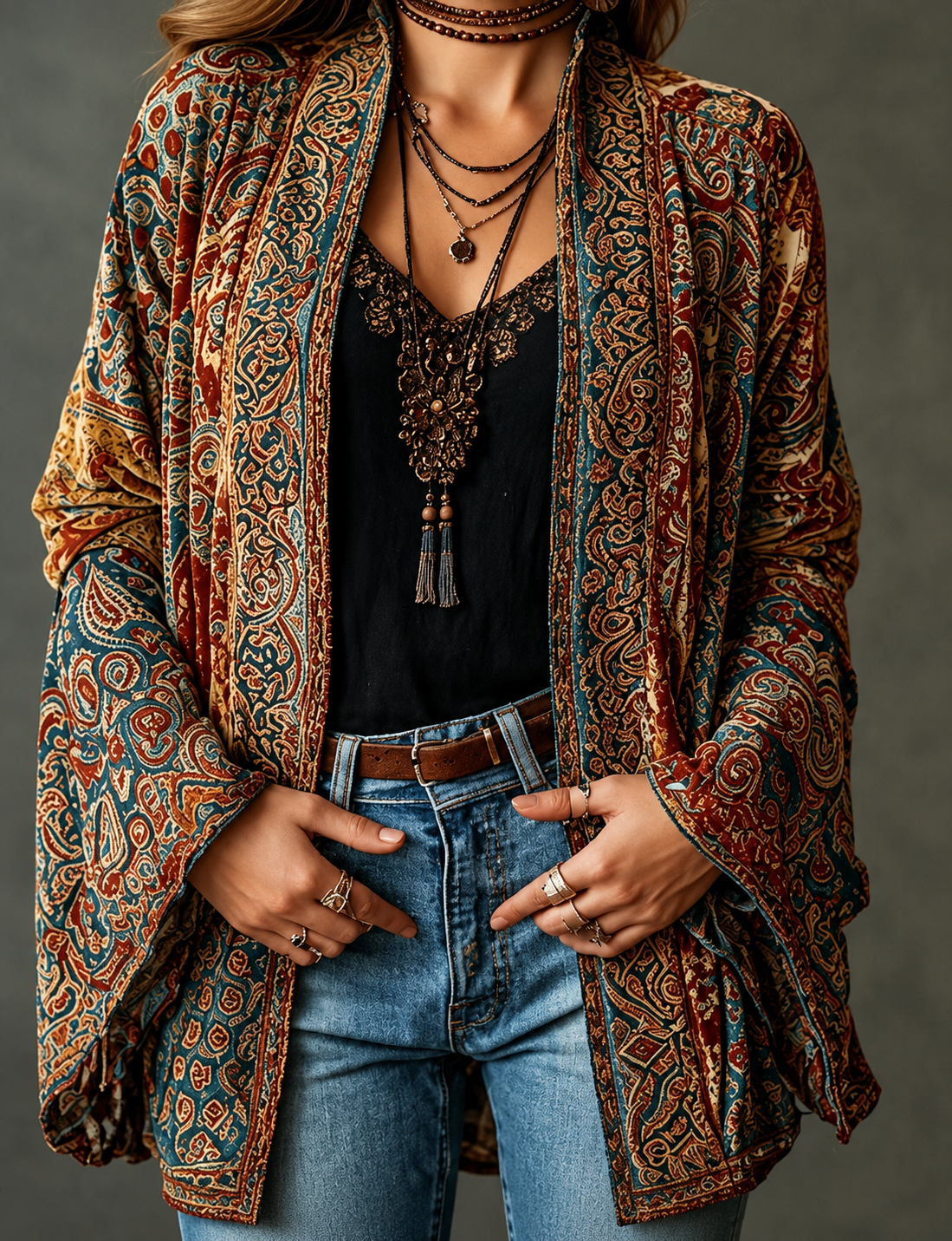 CHAQUETA BOHO DE FRANELA PARA MUJER