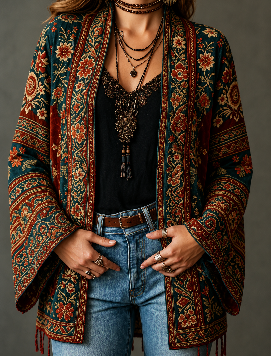 CHAQUETA BOHO DE FRANELA PARA MUJER