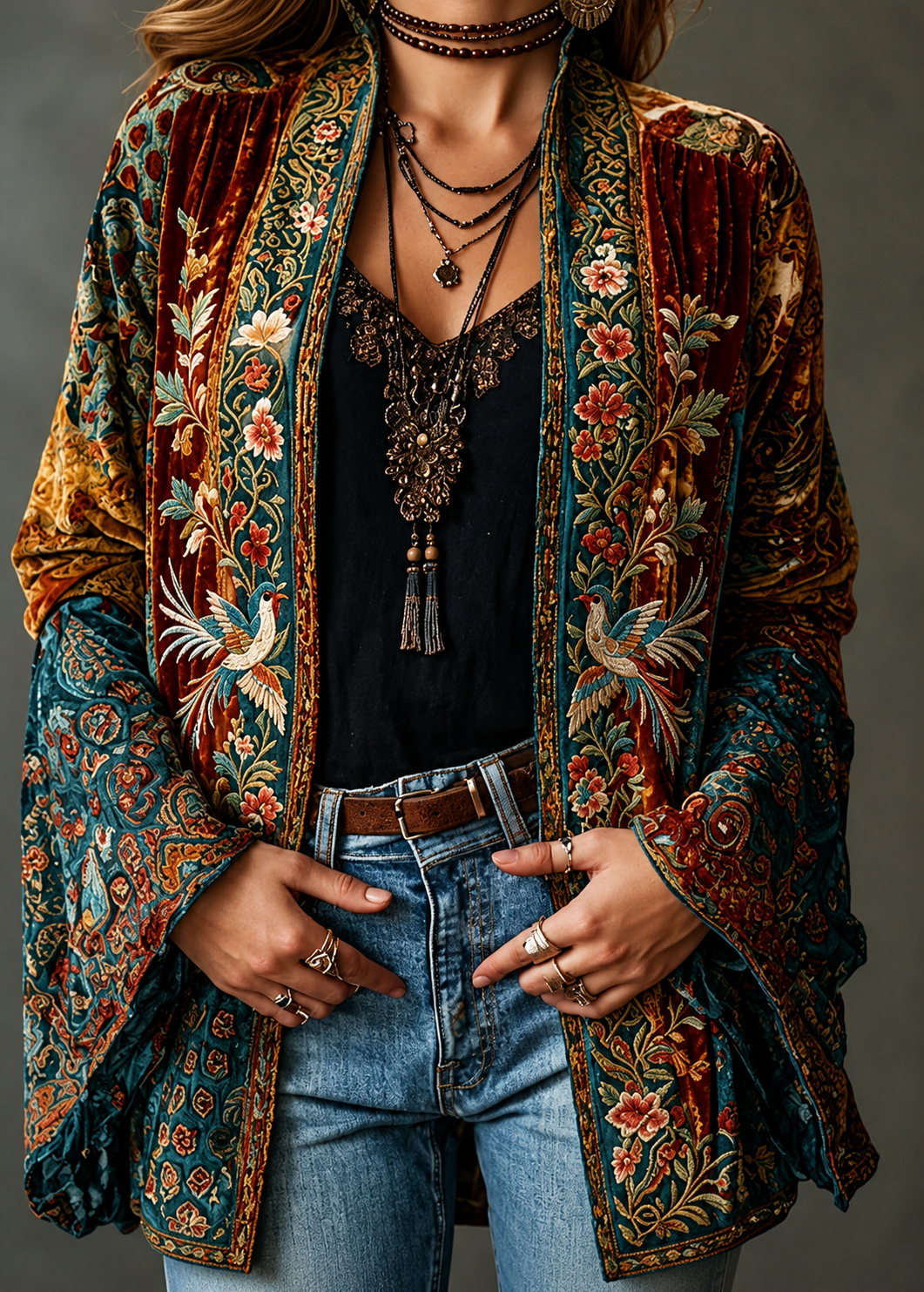 CHAQUETA BOHO DE FRANELA PARA MUJER