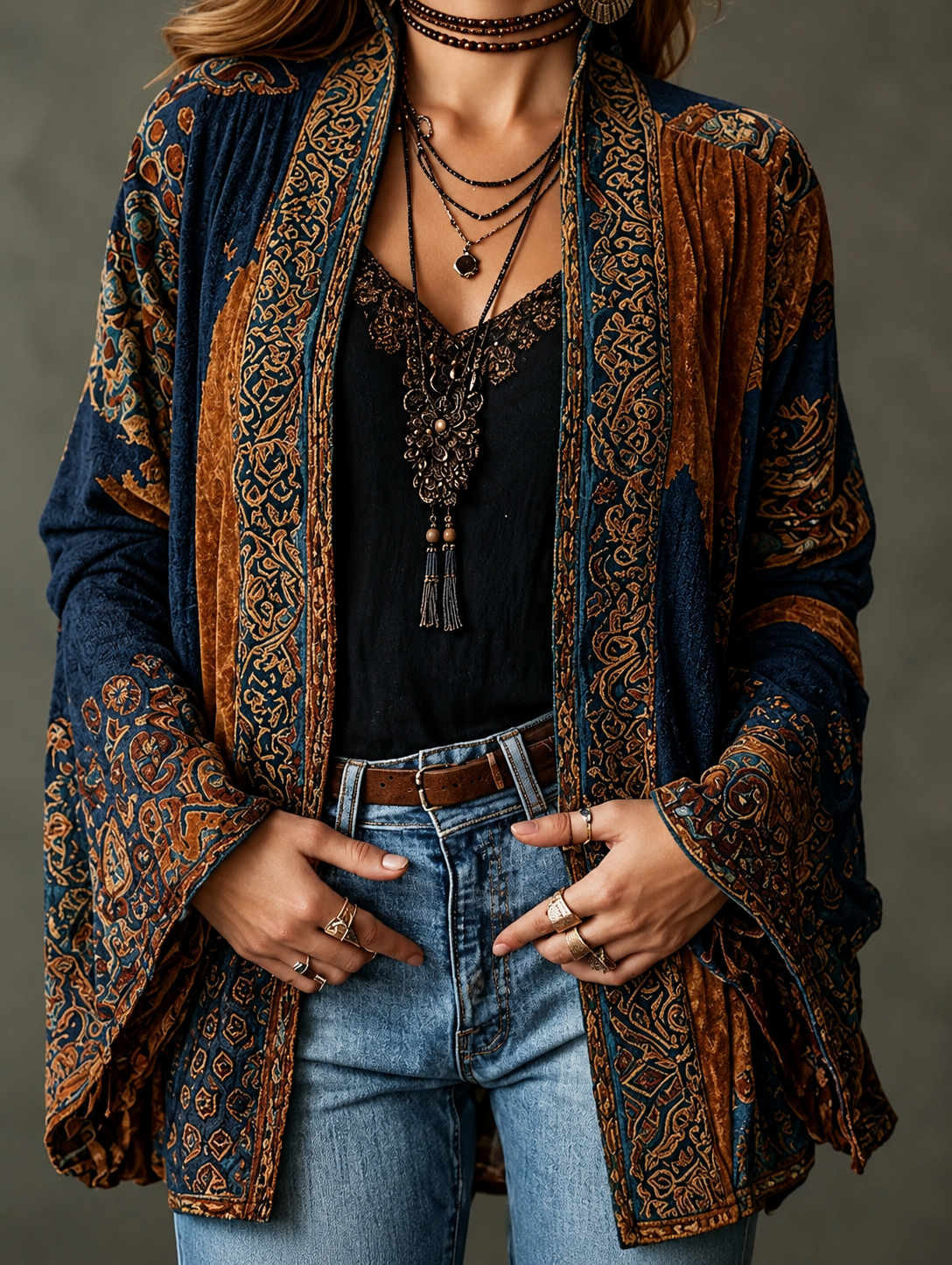 CHAQUETA BOHO DE FRANELA PARA MUJER