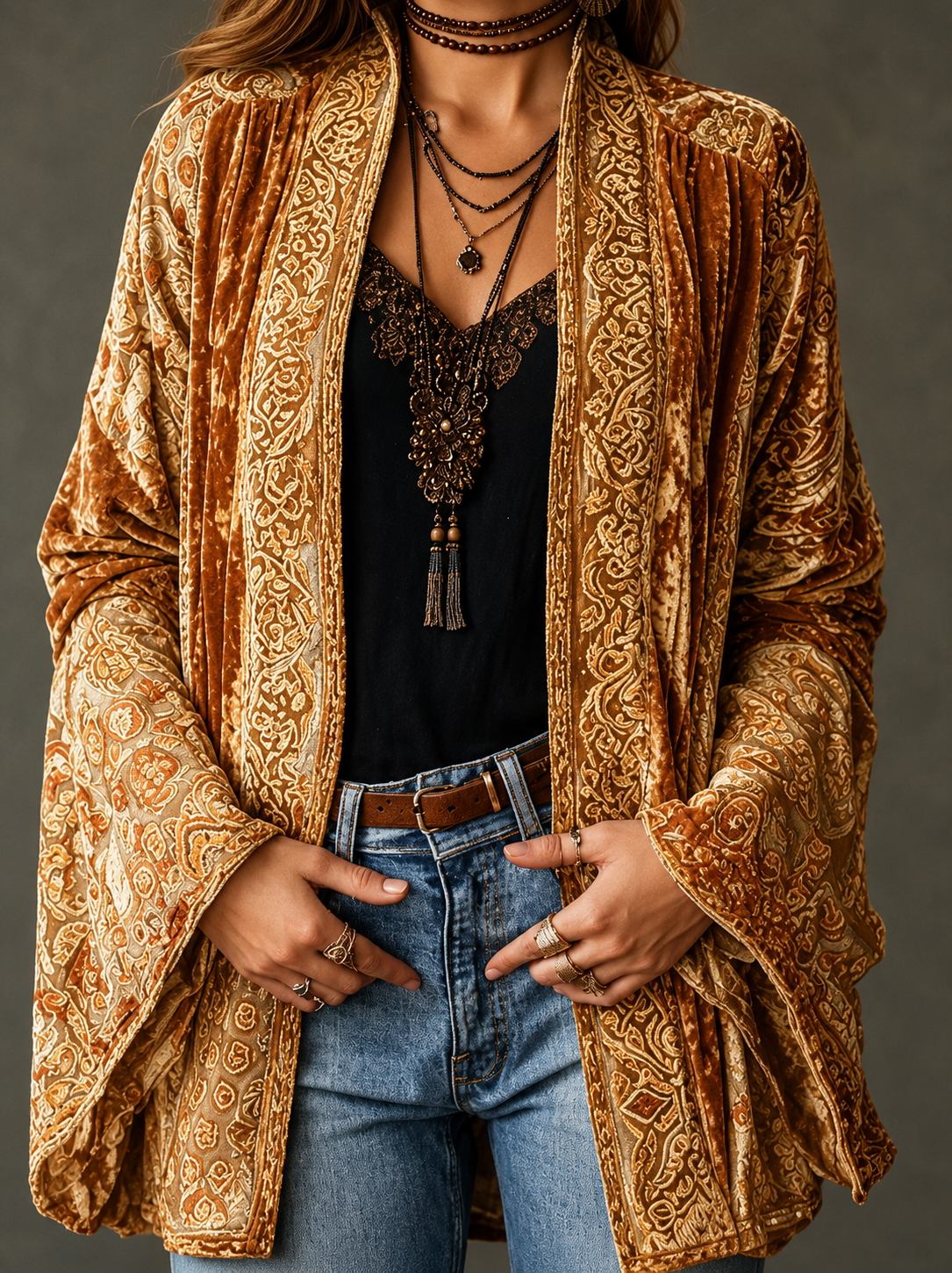 CHAQUETA BOHO DE FRANELA PARA MUJER
