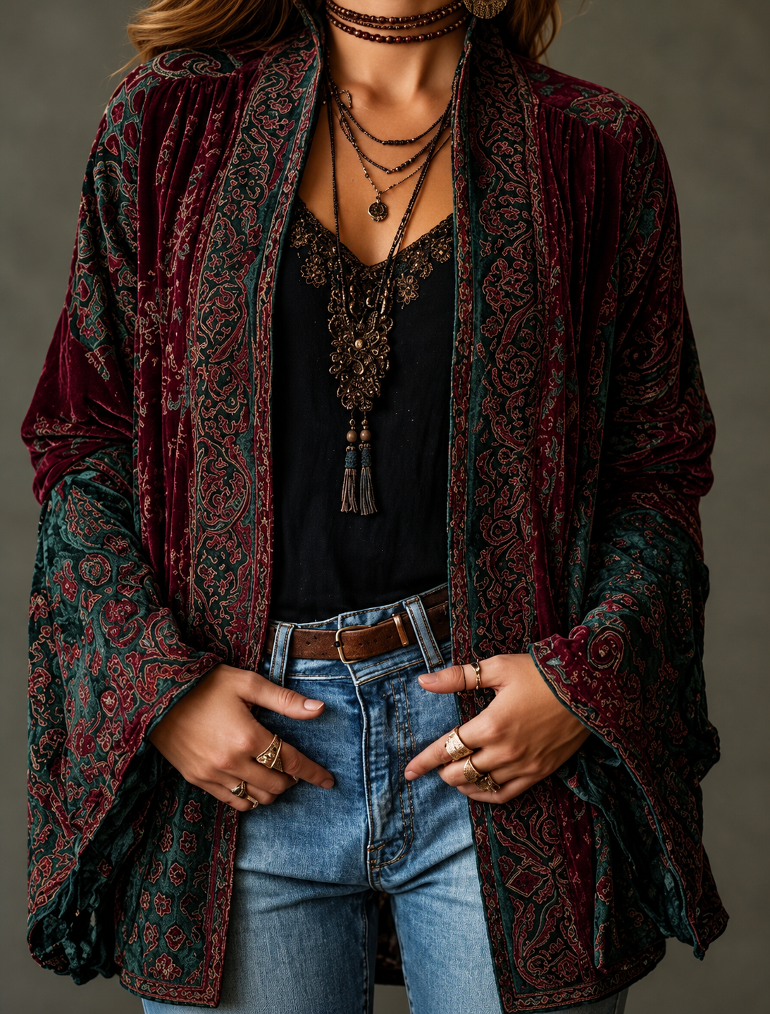 CHAQUETA BOHO DE FRANELA PARA MUJER