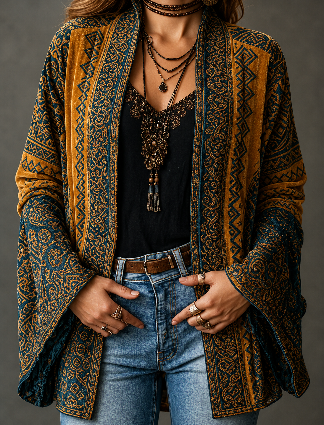 CHAQUETA BOHO DE FRANELA PARA MUJER