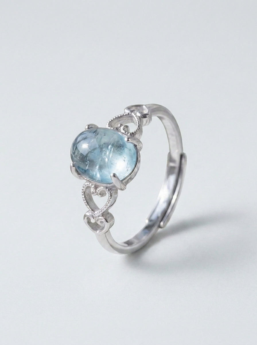 Anillo ajustable «Cristal de mar» de aguamarina