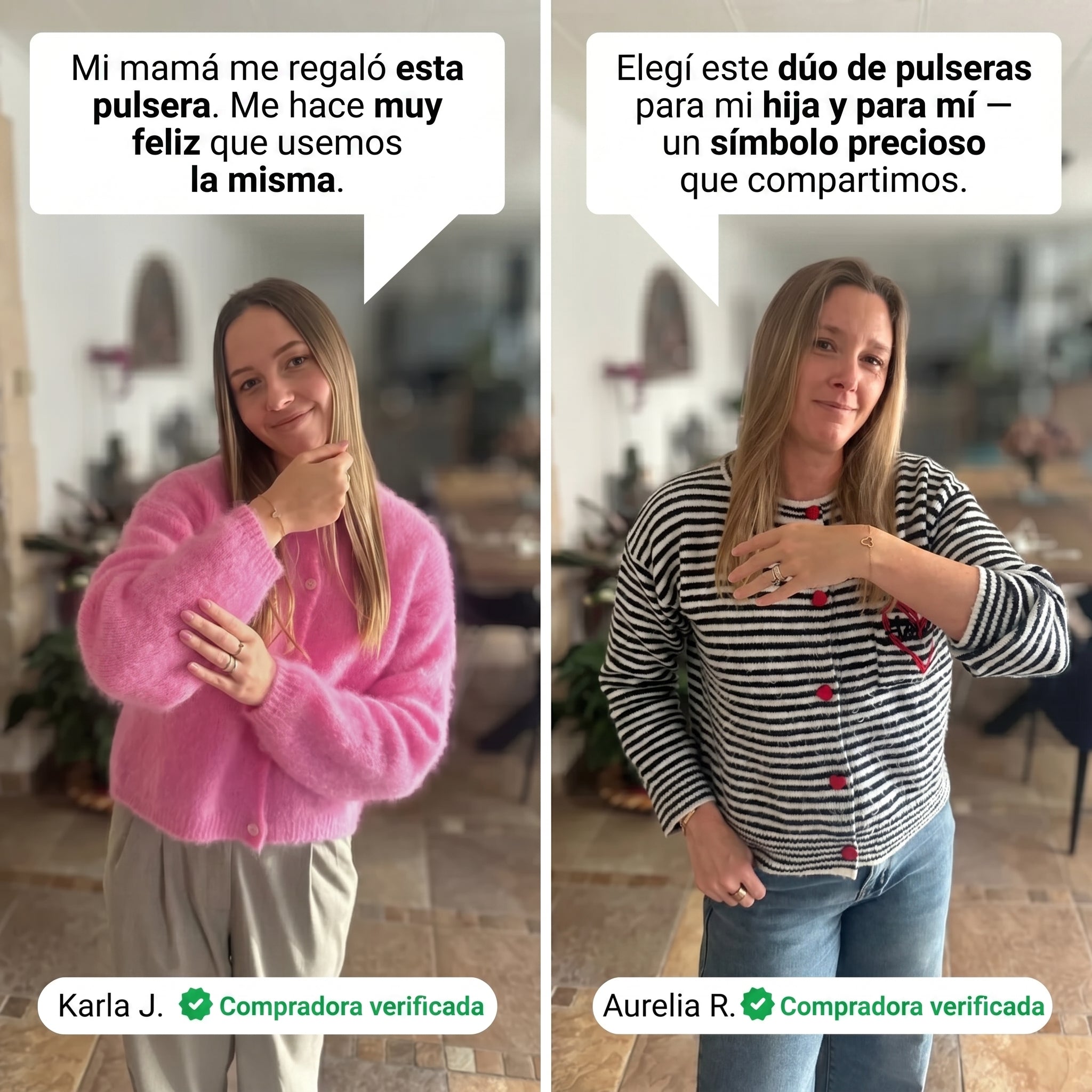 Pulseras con corazones para madre e hija