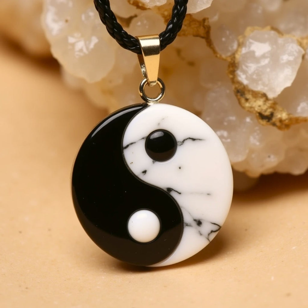 Colgante «Yin-Yang» de howlita y obsidiana negra