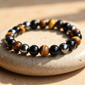 Pulsera «3 protecciones» de ojo de tigre, hematita y obsidiana negra