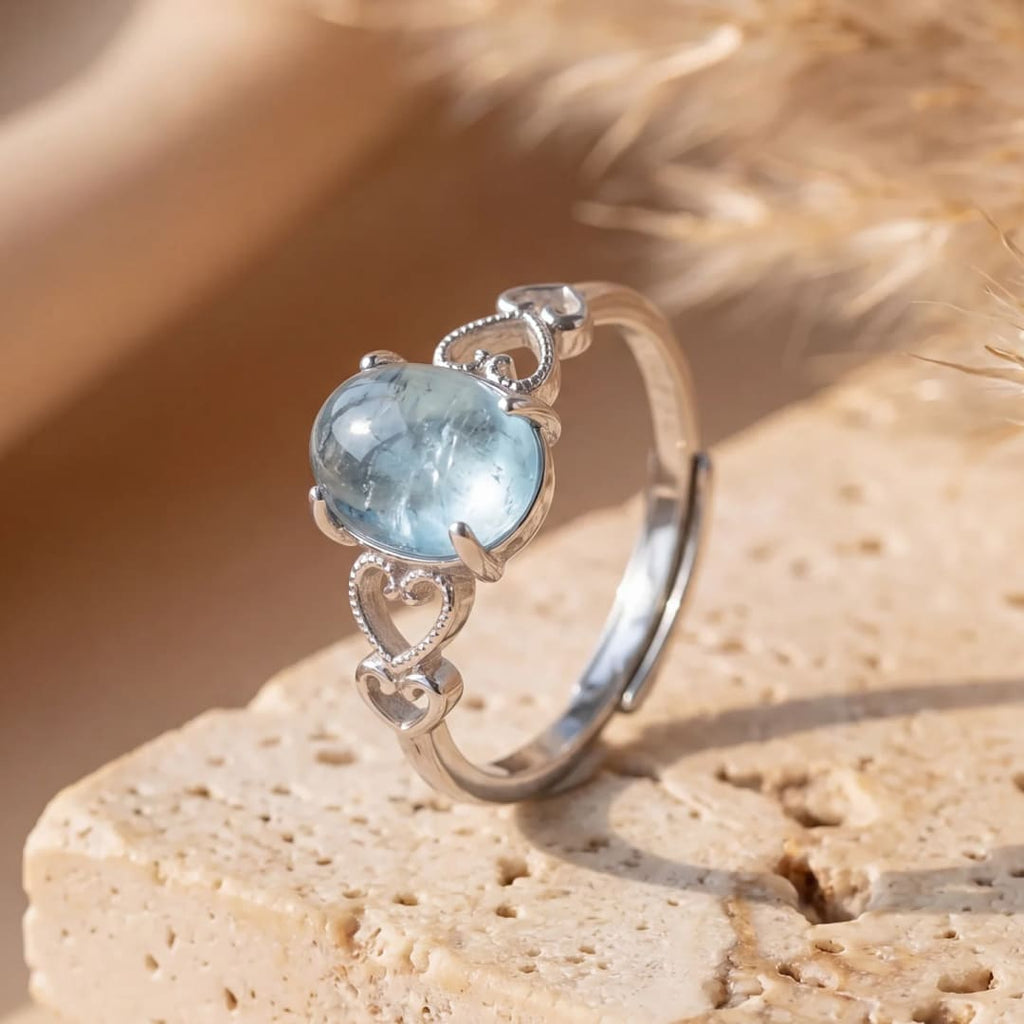 Anillo ajustable «Cristal de mar» de aguamarina