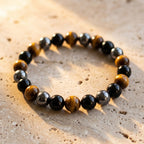 Pulsera «3 protecciones» de ojo de tigre, hematita y obsidiana negra