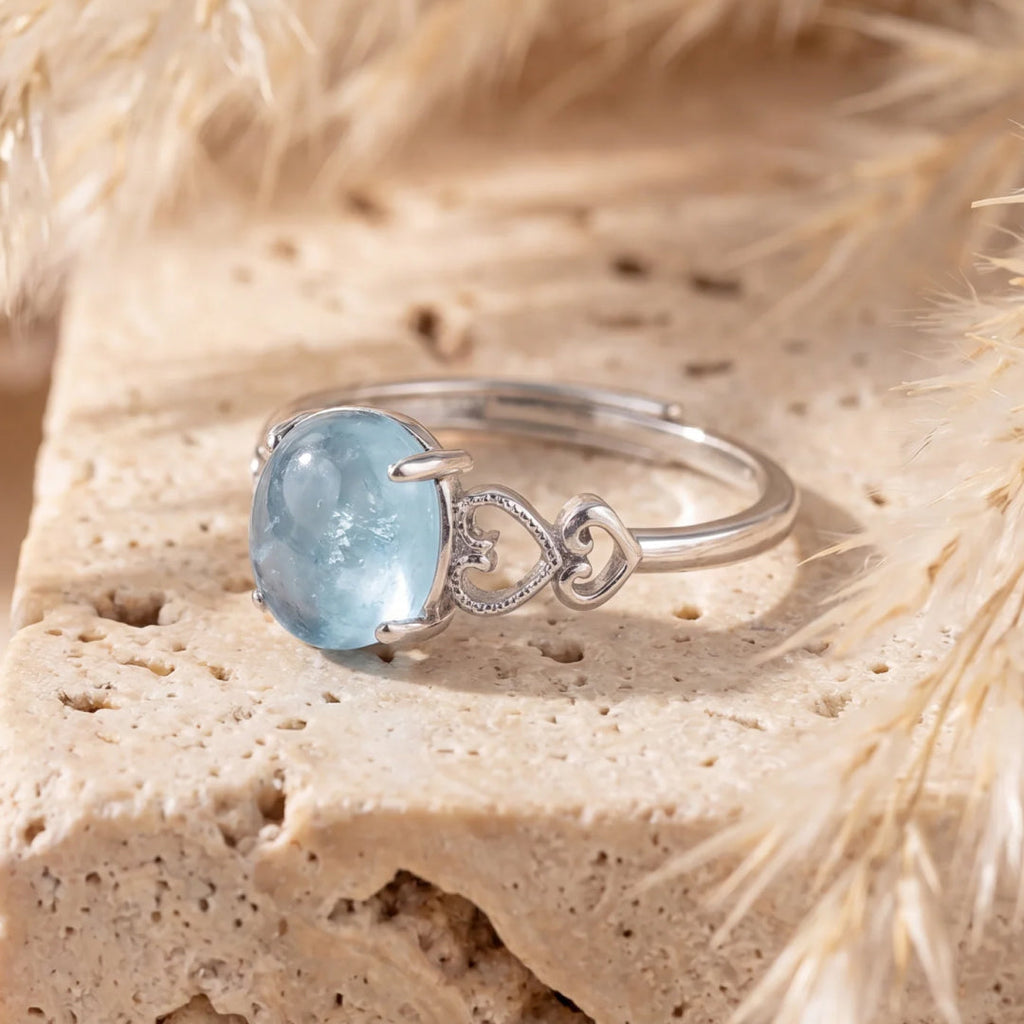 Anillo ajustable «Cristal de mar» de aguamarina