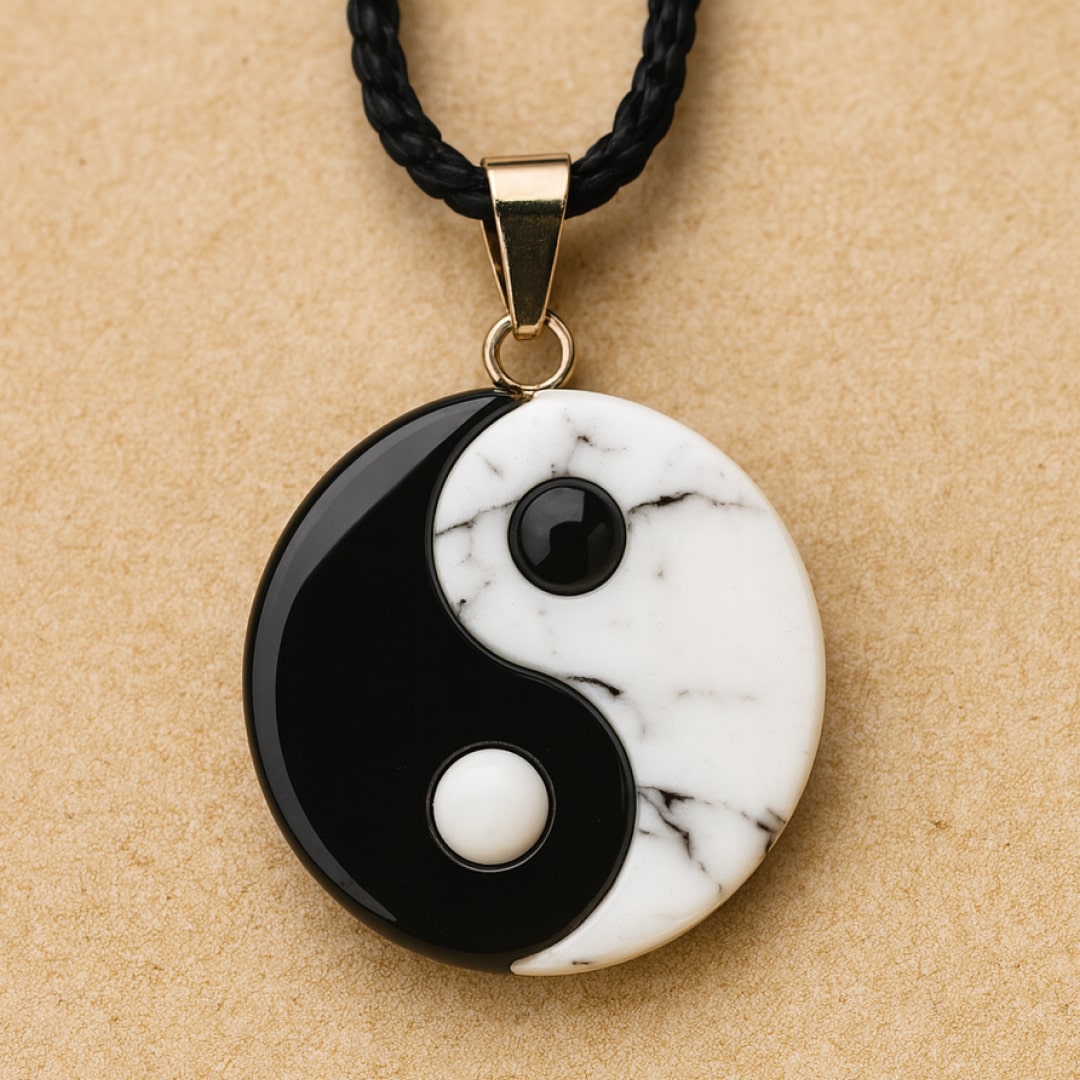 Colgante «Yin-Yang» de howlita y obsidiana negra