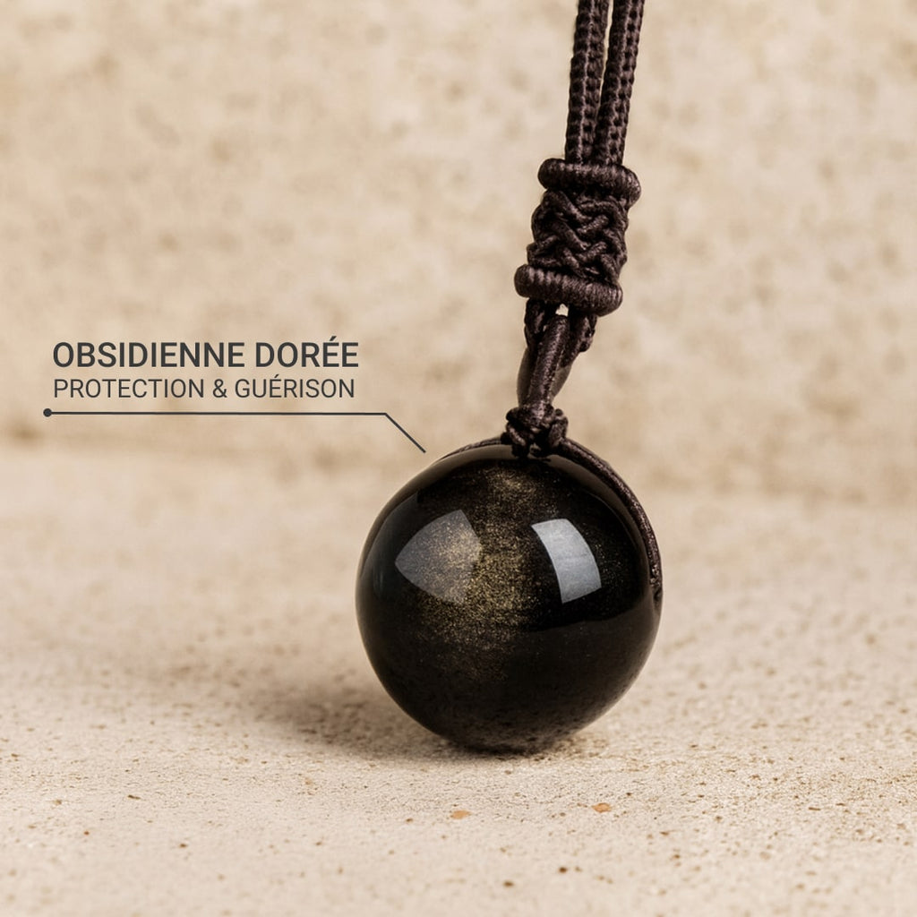 Colgante «Esfera» de obsidiana dorada