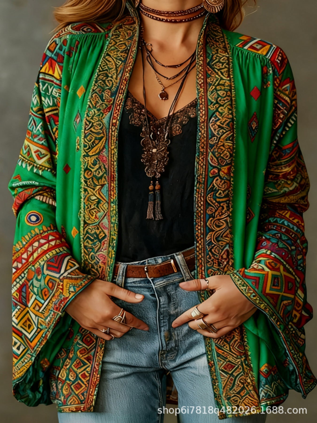 CHAQUETA BOHO DE FRANELA PARA MUJER