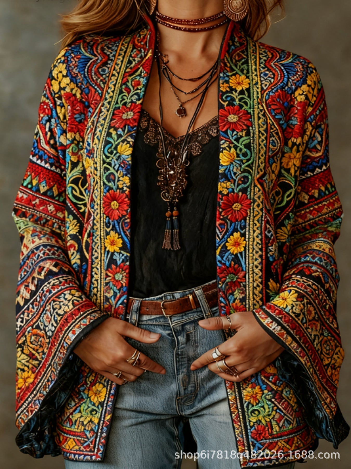 CHAQUETA BOHO DE FRANELA PARA MUJER