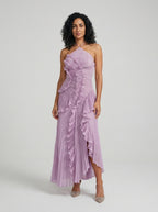 Ariadna | Vestido largo plisado con volantes