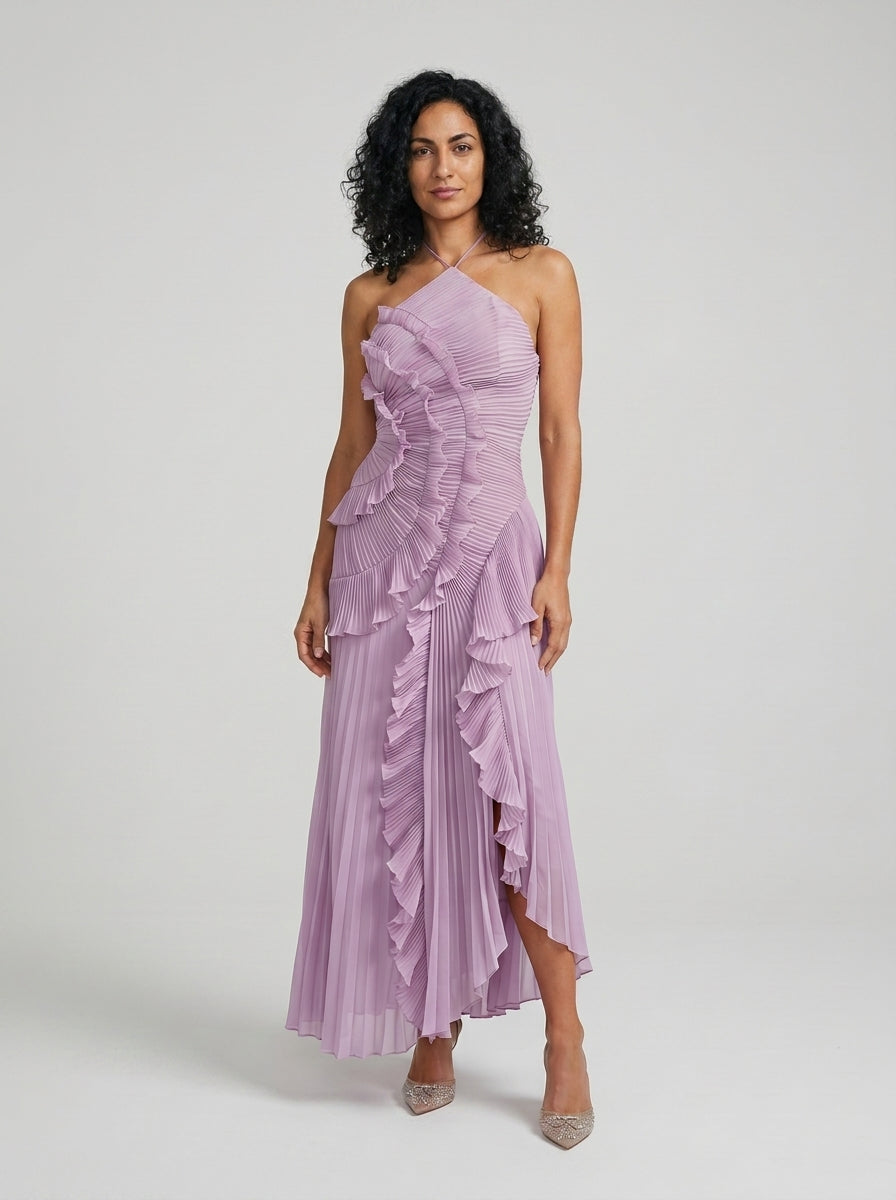 Ariadna | Vestido largo plisado con volantes