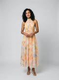 Aura | Vestido estampado con cuello Halter y cintura ajustable