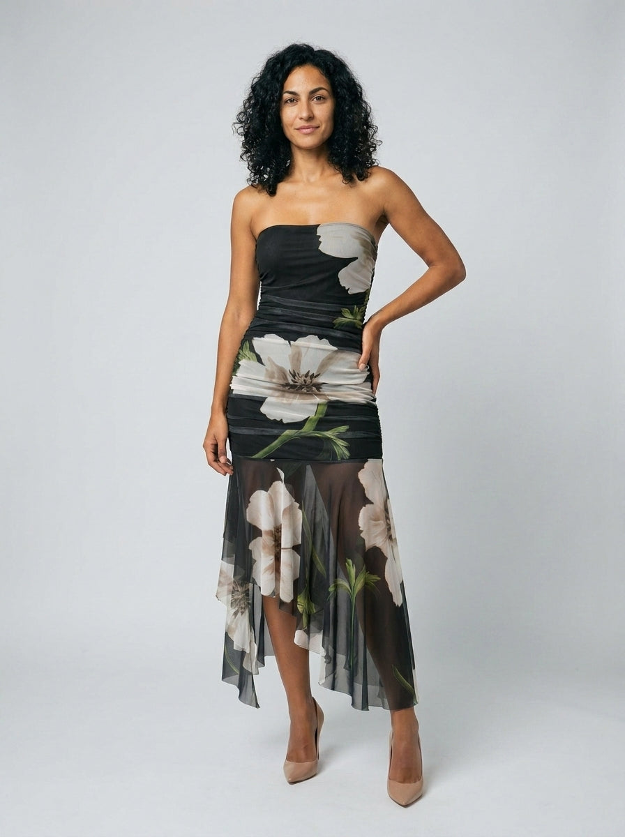 Helena | Vestido negro con estampado floral