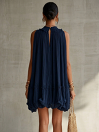 Camilla | Mini vestido de chifón con cuello barco y falda balloon