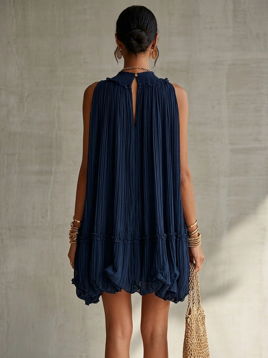 Camilla | Mini vestido de chifón con cuello barco y falda balloon