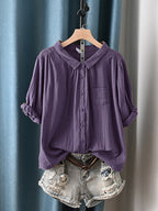 Camisa de algodón 100% con cuello vuelto para mujer talla grande