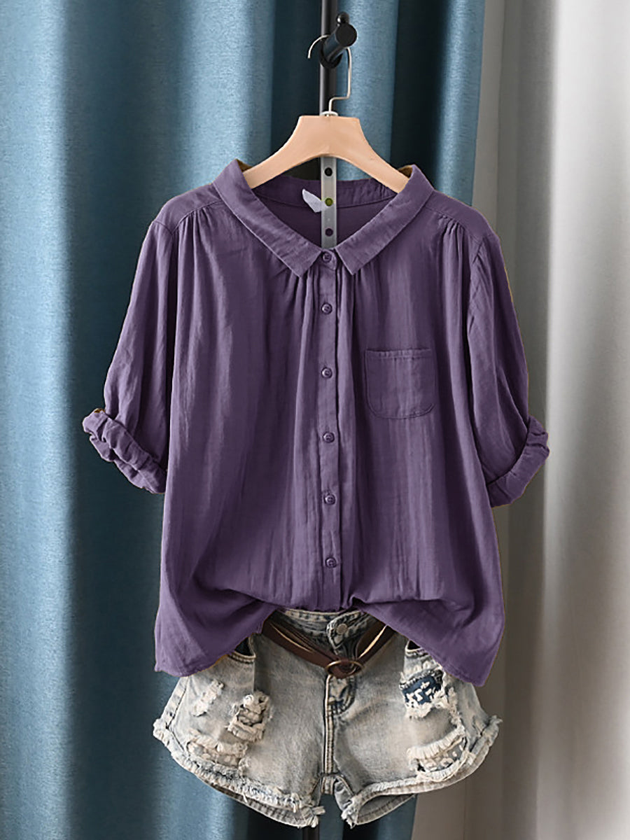 Camisa de algodón 100% con cuello vuelto para mujer talla grande