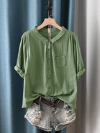 Camisa de algodón 100% con cuello vuelto para mujer talla grande