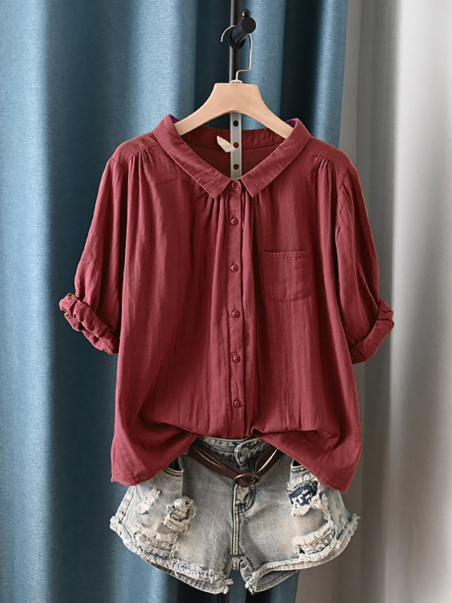 Camisa de algodón 100% con cuello vuelto para mujer talla grande