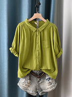 Camisa de algodón 100% con cuello vuelto para mujer talla grande