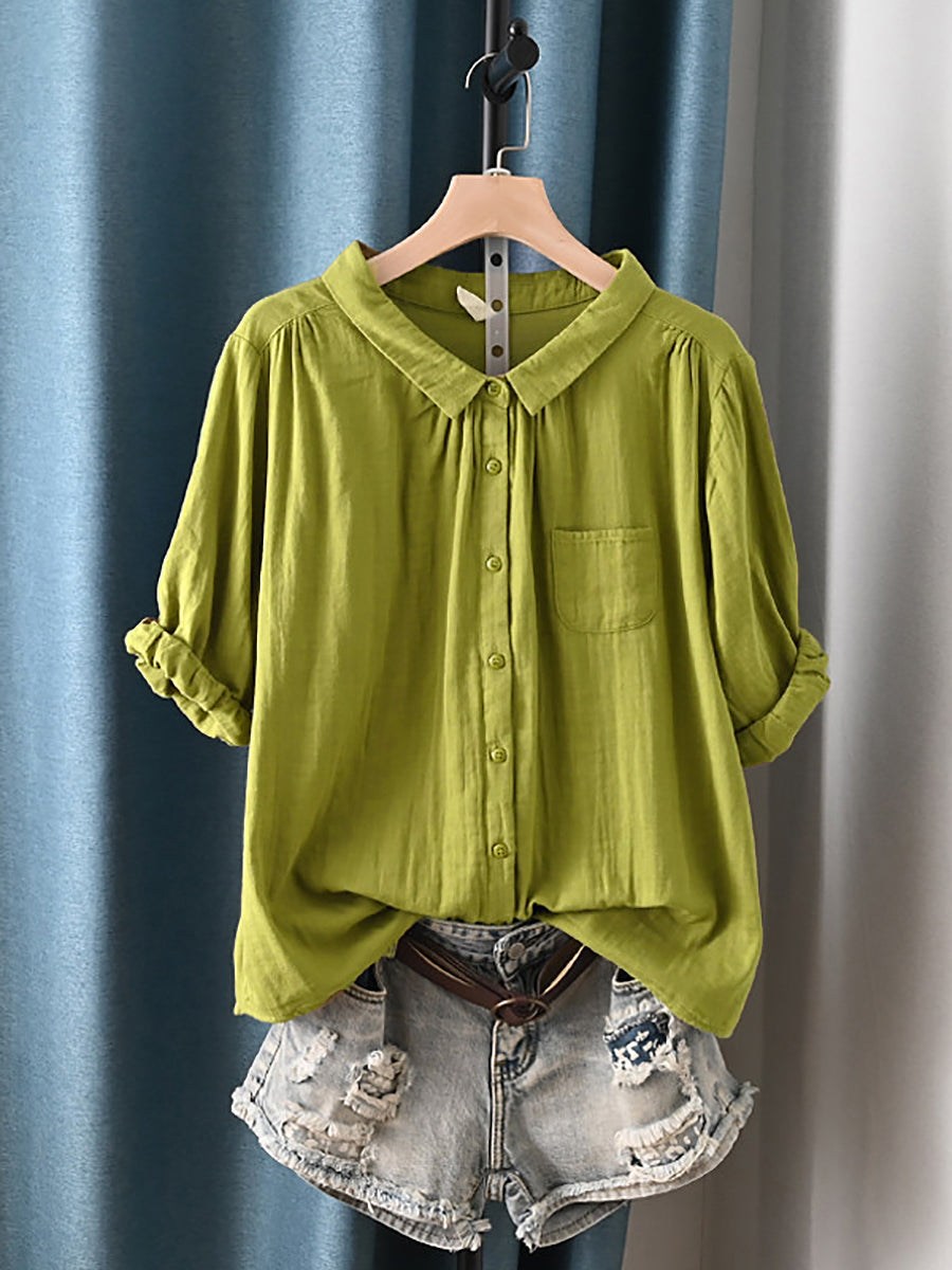 Camisa de algodón 100% con cuello vuelto para mujer talla grande