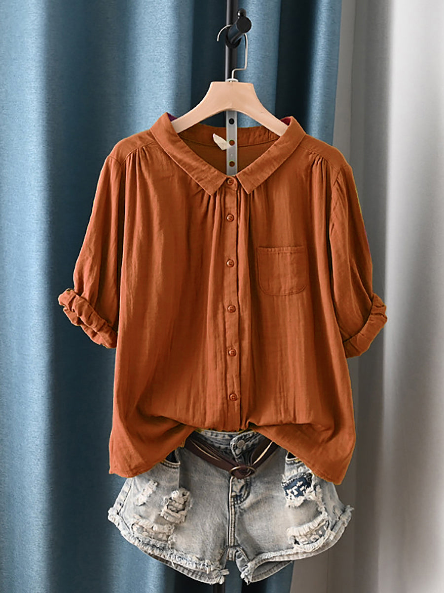 Camisa de algodón 100% con cuello vuelto para mujer talla grande