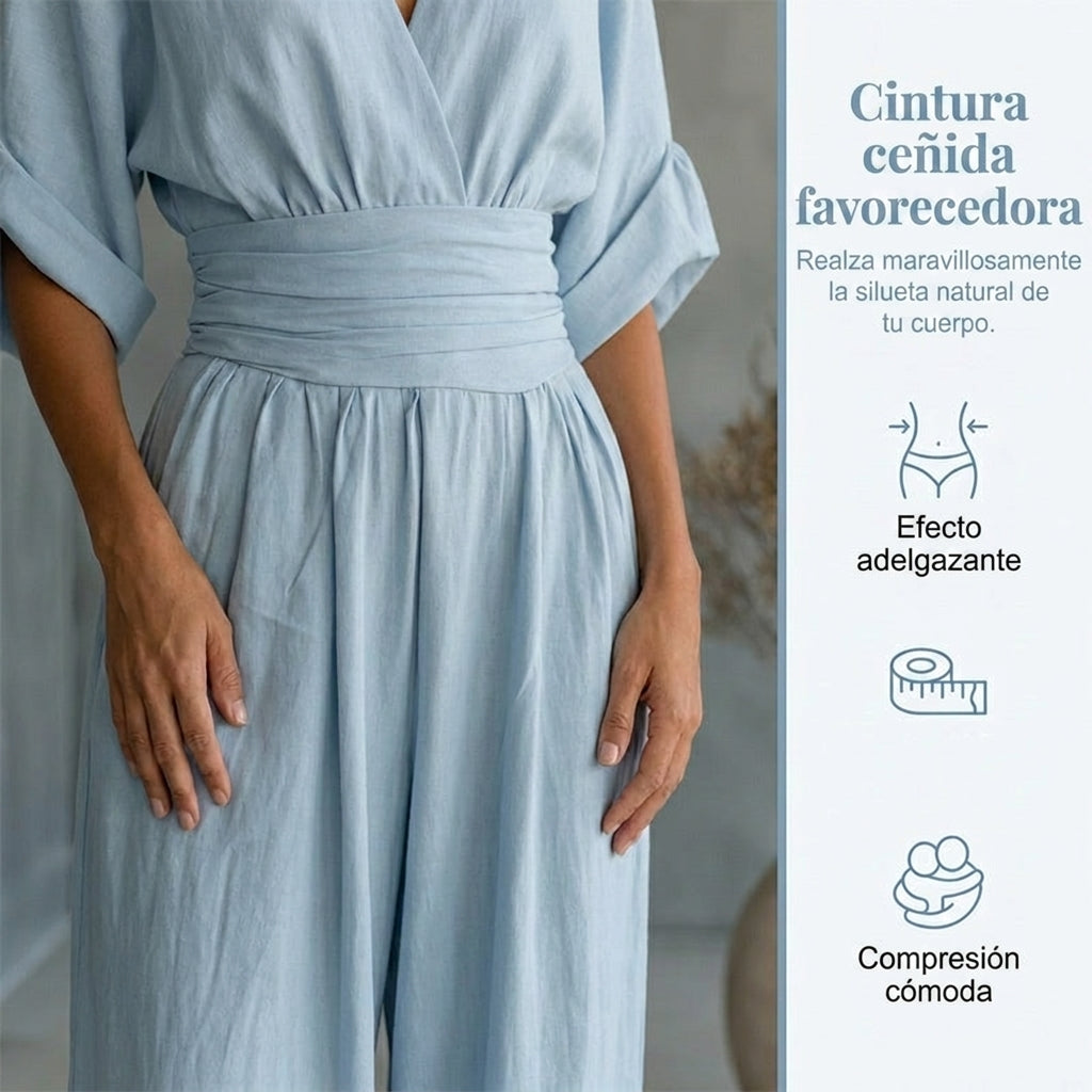Mono de Pierna Ancha con Cuello en V y Cintura Alta para Mujer