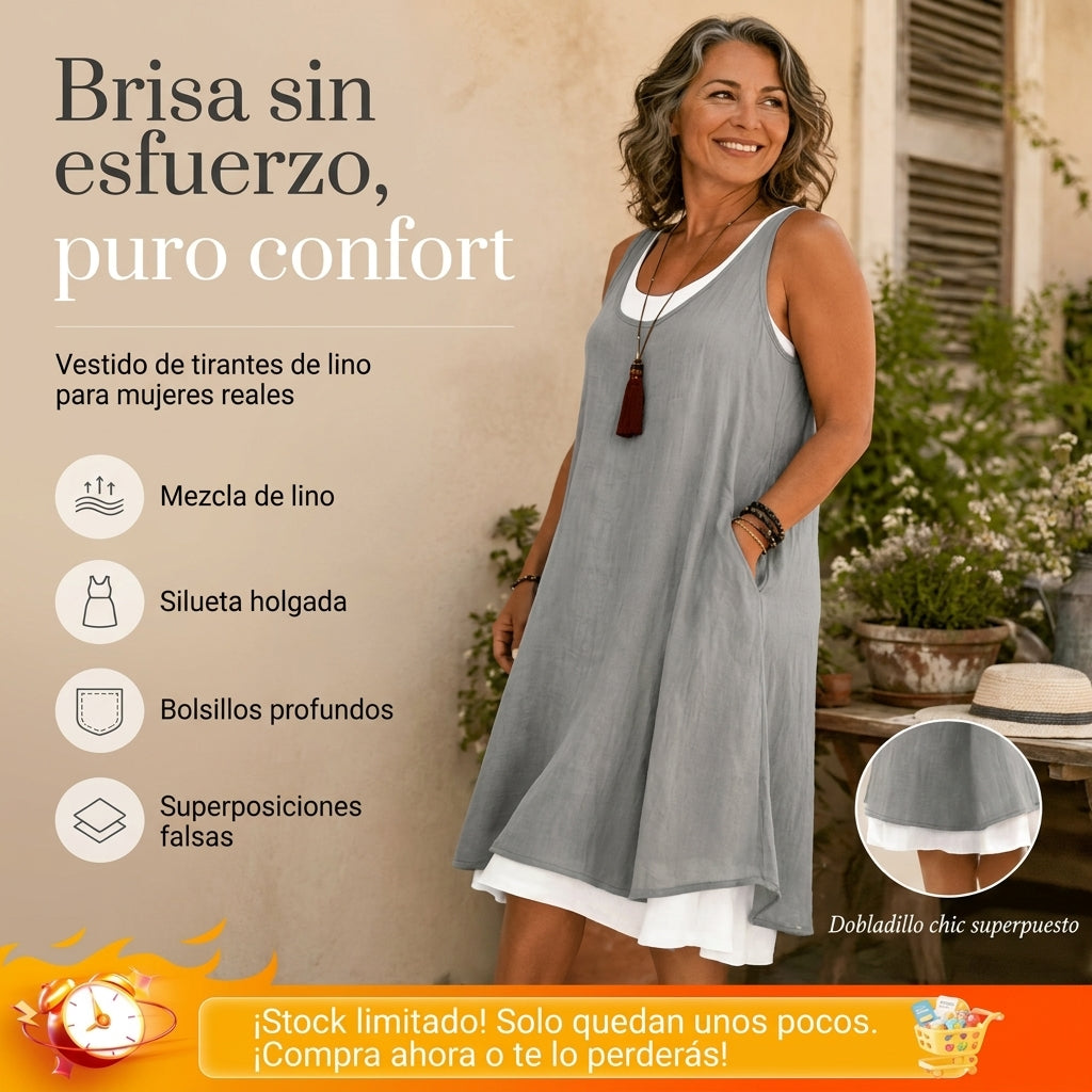 ⏰Último día de rebajas: 55% de descuento 💃Vestido camisero de dos piezas holgado y sin mangas para mujer