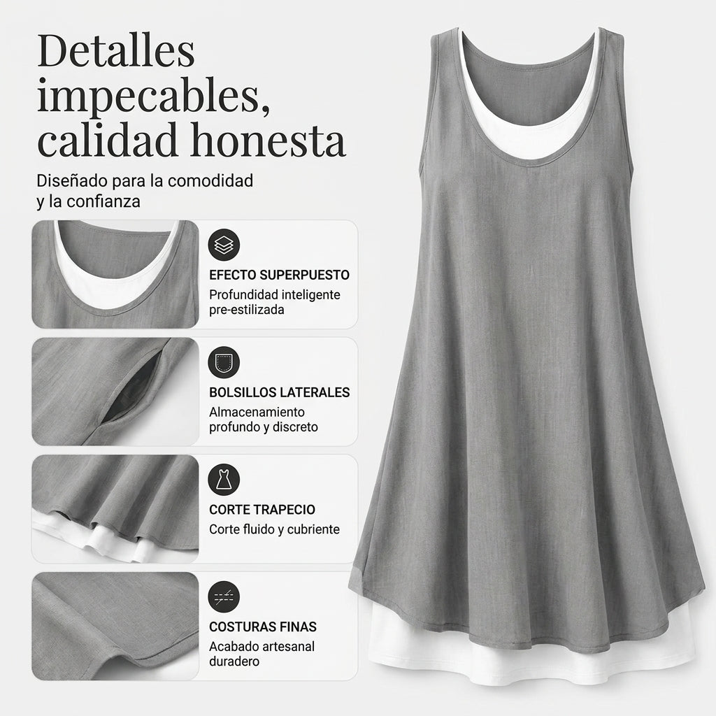 ⏰Último día de rebajas: 55% de descuento 💃Vestido camisero de dos piezas holgado y sin mangas para mujer